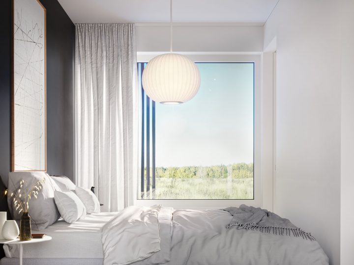 Makuuhuone asunnosta A1, B3 ja C5 | Sisustusteema: Hiili | taiteilijan näkemys
